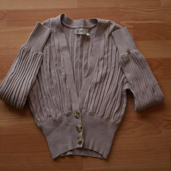 Ribbed Knit Cardigan Plunge Front Balloon Sleeves Cardigan – Size XS - Picture 2 of 4